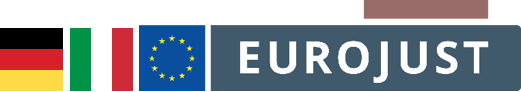 Flags of DE IT, logo of Eurojust